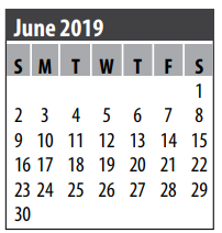 District School Academic Calendar for Walter Hall Elementary for June 2019