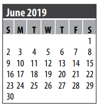 District School Academic Calendar for P H Greene Elementary for June 2019