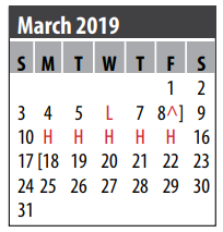 District School Academic Calendar for Galveston Co Jjaep for March 2019