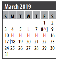 District School Academic Calendar for P H Greene Elementary for March 2019