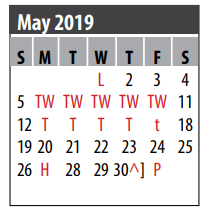 District School Academic Calendar for Clear Brook High School for May 2019