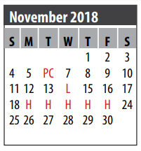 District School Academic Calendar for Art And Pat Goforth Elementary Sch for November 2018