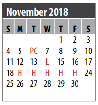 District School Academic Calendar for John F Ward Elementary for November 2018