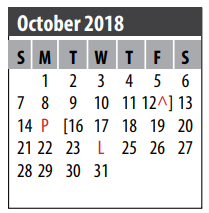 District School Academic Calendar for Galveston Co Jjaep for October 2018