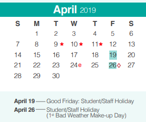 District School Academic Calendar for Comal Elementary School for April 2019