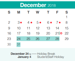 District School Academic Calendar for Mountain Valley Middle School for December 2018