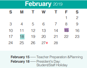District School Academic Calendar for Mountain Valley Middle School for February 2019