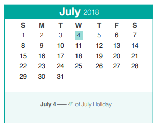 District School Academic Calendar for Bill Brown Elementary School for July 2018