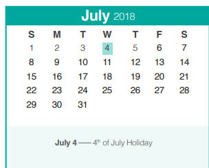 District School Academic Calendar for Comal Elementary School for July 2018