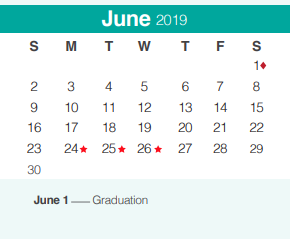District School Academic Calendar for Memorial High School for June 2019
