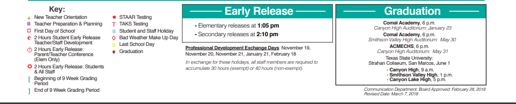 District School Academic Calendar Key for Spring Branch Middle