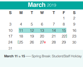 District School Academic Calendar for Church Hill Middle School for March 2019