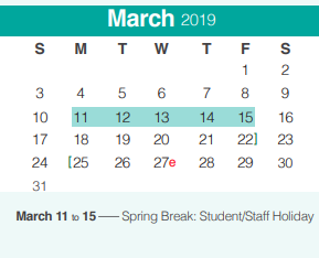 District School Academic Calendar for Arlon R Seay Intermediate for March 2019