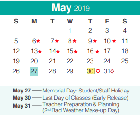 District School Academic Calendar for Bill Brown Elementary School for May 2019