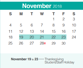 District School Academic Calendar for Canyon Middle for November 2018