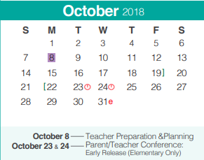 District School Academic Calendar for Rahe Bulverde Elementary School for October 2018