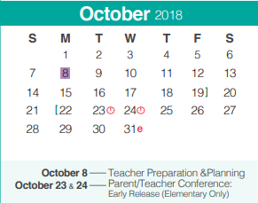 District School Academic Calendar for Spring Branch Middle for October 2018