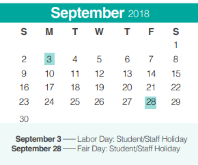 District School Academic Calendar for Arlon R Seay Intermediate for September 2018