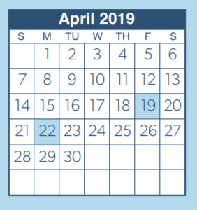 District School Academic Calendar for Wilkerson Int for April 2019