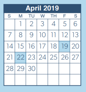 District School Academic Calendar for W L Hauke Alter Ed for April 2019