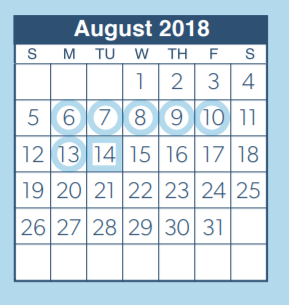 District School Academic Calendar for W L Hauke Alter Ed for August 2018