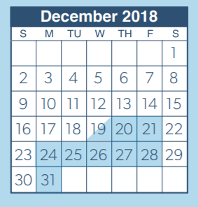 District School Academic Calendar for New El for December 2018