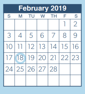 District School Academic Calendar for C D York Junior High for February 2019