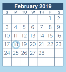 District School Academic Calendar for W L Hauke Alter Ed for February 2019