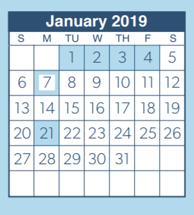 District School Academic Calendar for New Oak Ridge Intermediate for January 2019