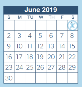 District School Academic Calendar for Sally Ride Elementary for June 2019
