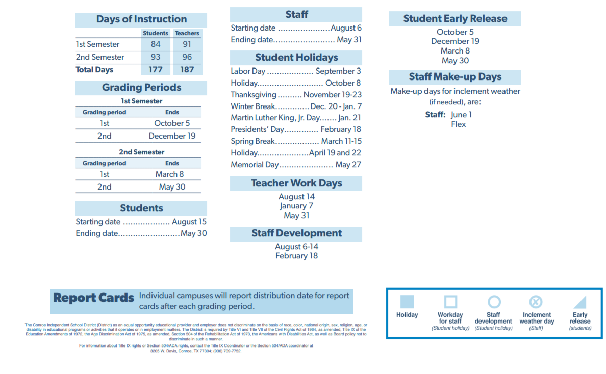 District School Academic Calendar Key for The Woodlands College Park High School