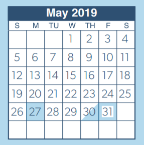 District School Academic Calendar for Washington Junior High for May 2019