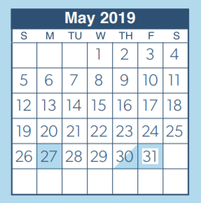 District School Academic Calendar for W L Hauke Alter Ed for May 2019