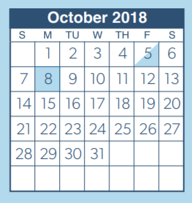 District School Academic Calendar for Pathways for October 2018