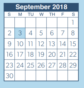 District School Academic Calendar for Sam Hailey Elementary for September 2018