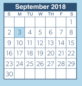 District School Academic Calendar for Travis Intermediate for September 2018