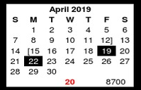 District School Academic Calendar for Moore Elementary School for April 2019