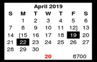 District School Academic Calendar for Miller High School Ctr For Community for April 2019