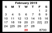 District School Academic Calendar for South Park Middle for February 2019