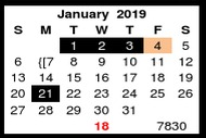 District School Academic Calendar for Miller High School Ctr For Community for January 2019