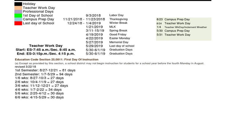 District School Academic Calendar Key for Shaw Ses Elementary School