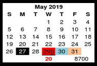 District School Academic Calendar for Kaffie Middle School for May 2019