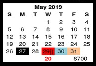 District School Academic Calendar for Evans Ses for May 2019