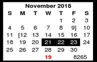 District School Academic Calendar for Baker Middle School for November 2018
