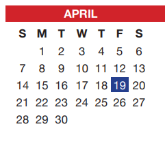 District School Academic Calendar for Tarrant Co J J A E P for April 2019
