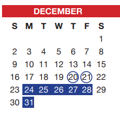 District School Academic Calendar for J A Hargrave Elementary for December 2018