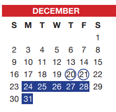 District School Academic Calendar for North Crowley H S 9th Grade Campus for December 2018