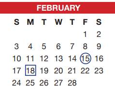 District School Academic Calendar for Tarrant Co J J A E P for February 2019