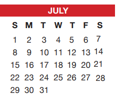 District School Academic Calendar for Tarrant Co J J A E P for July 2018