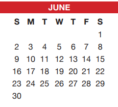 District School Academic Calendar for J A Hargrave Elementary for June 2019
